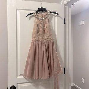 High neck rose/champagne formal dress.